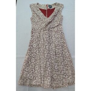 Maeve Floral Lace Dress Women Medium Beige Red Excellent Fit Flare V-Neck Zip